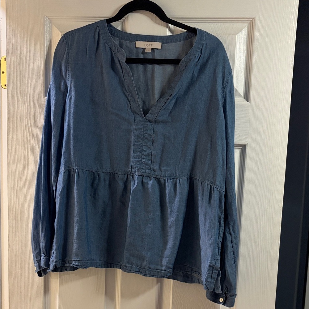LOFT Women's Chambray Peplum Blouse
